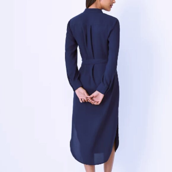 Ann Taylor NWT Classic Long Sleeve Shirtdress Navy Blue Size 4 P petite - Picture 2 of 3